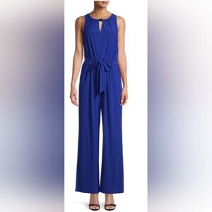 Vince Camuto 4 high waist royal blue belted keyhole sleeveless jumpsuit